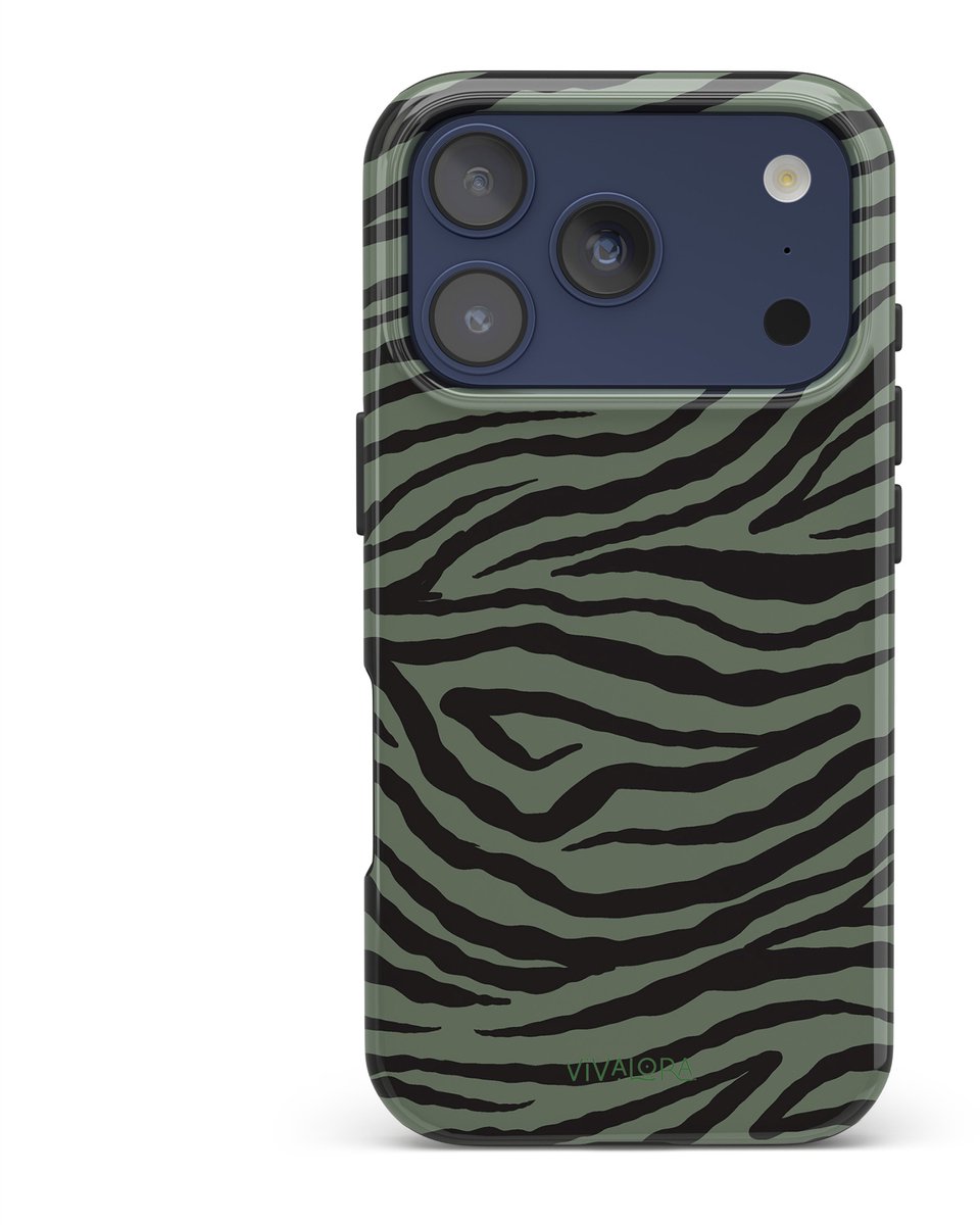 VivaLora Tough Telefoonhoesje iPhone 17 Pro met MagSafe - Wild Lines Zebra Print - 2-in-1 Phone Case - Hard Case & Siliconen Backcover - Extra Bescherming - Shockproof Cover - Zebraprint Groen