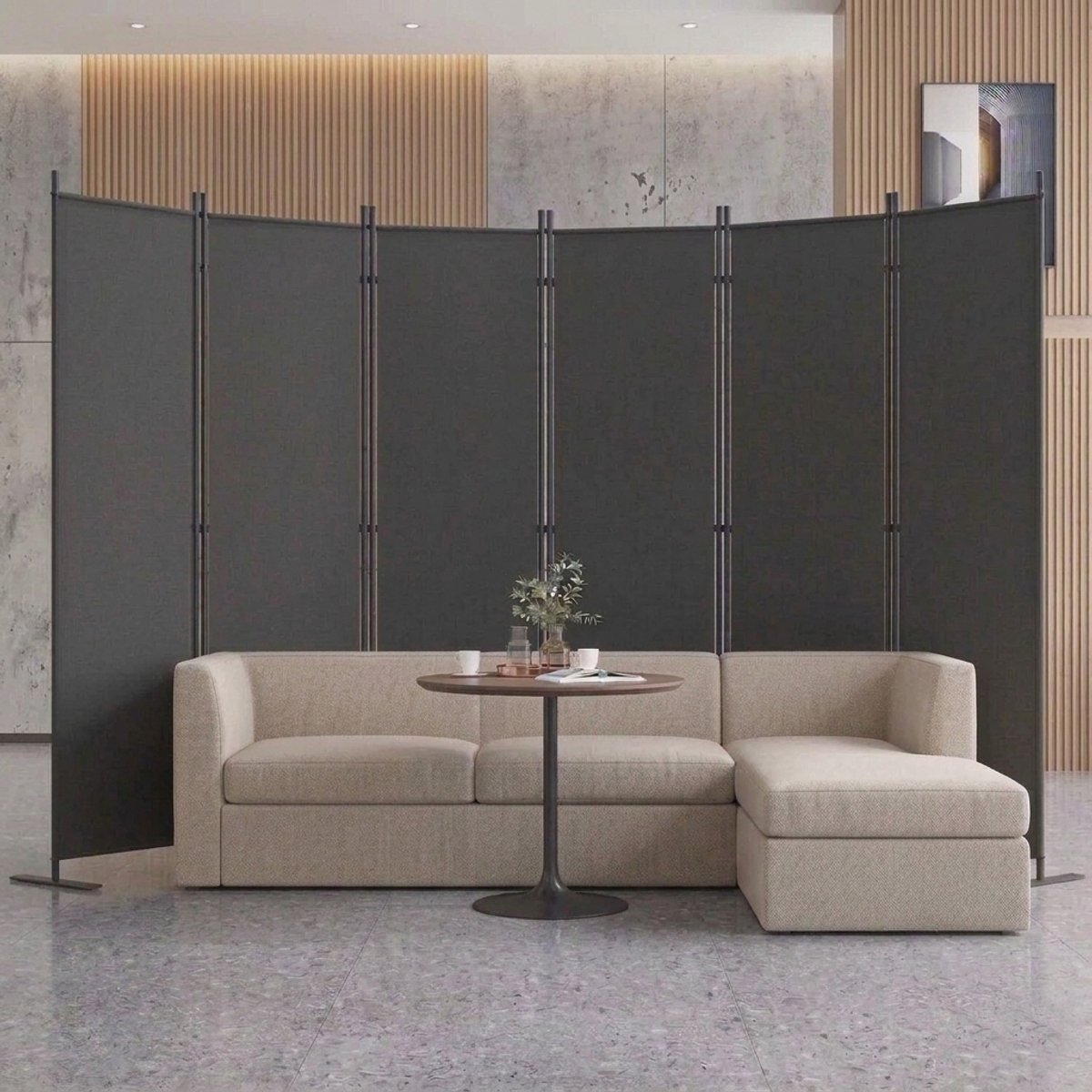 MODENUIT Kamerscherm – 6-Delig – 304 x 180 cm – Metaal en Polyester – Donkergrijs – Opvouwbaar Voor Binnen