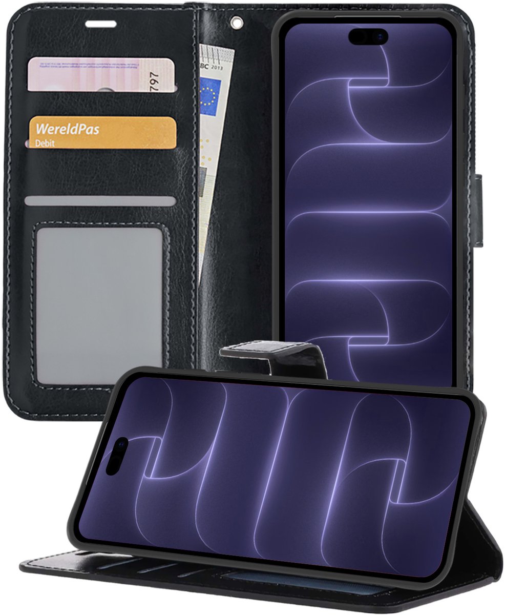 Hoesje - Geschikt voor Apple iPhone 18 Pro - Luxe Bookcase - Walletcase Hoes - Portemonnee - Cover - Telefoonhoes - Zwart