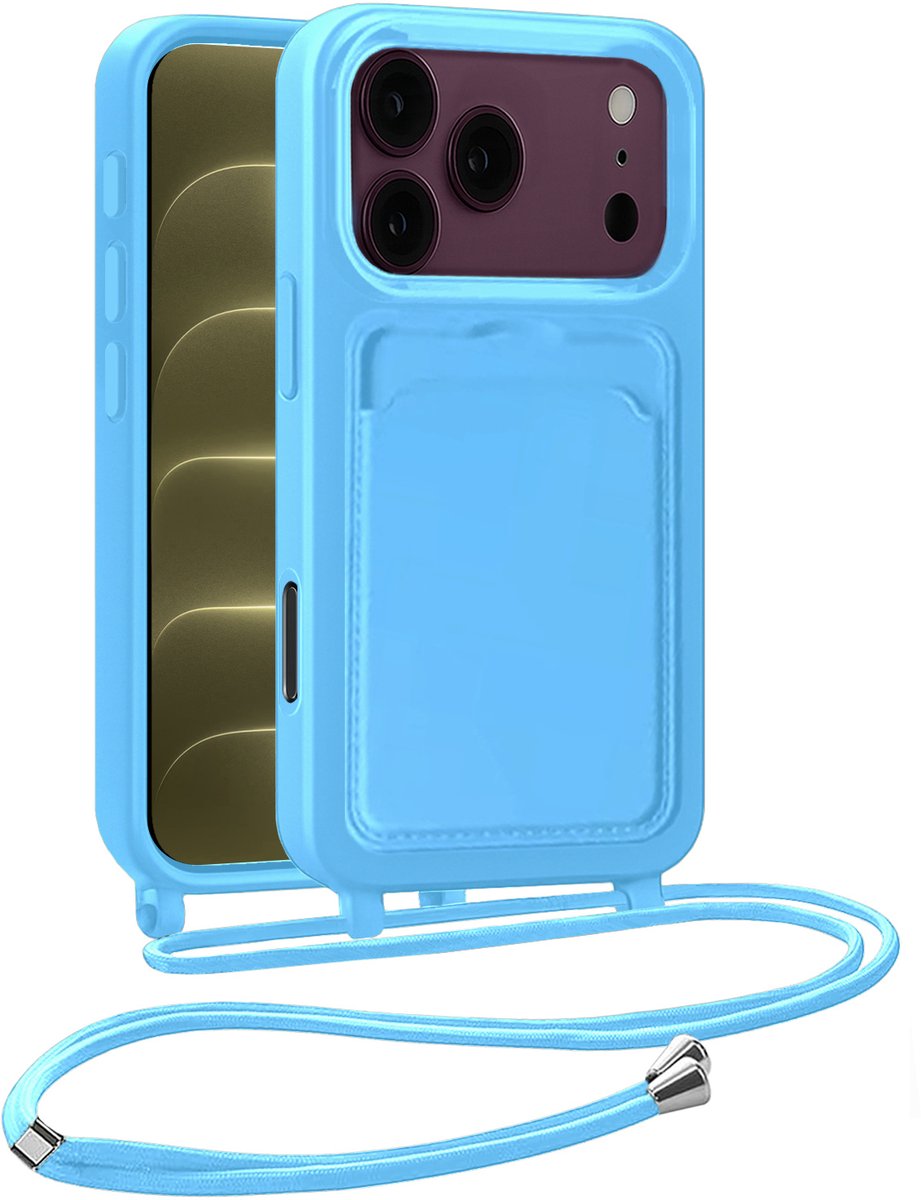 Hoesje Geschikt voor iPhone 18 Pro Max Hoesje Met Koord Siliconen Case - Hoes Geschikt voor iPhone 18 Pro Max Backcover Met Afneembaar Koord - Lichtblauw