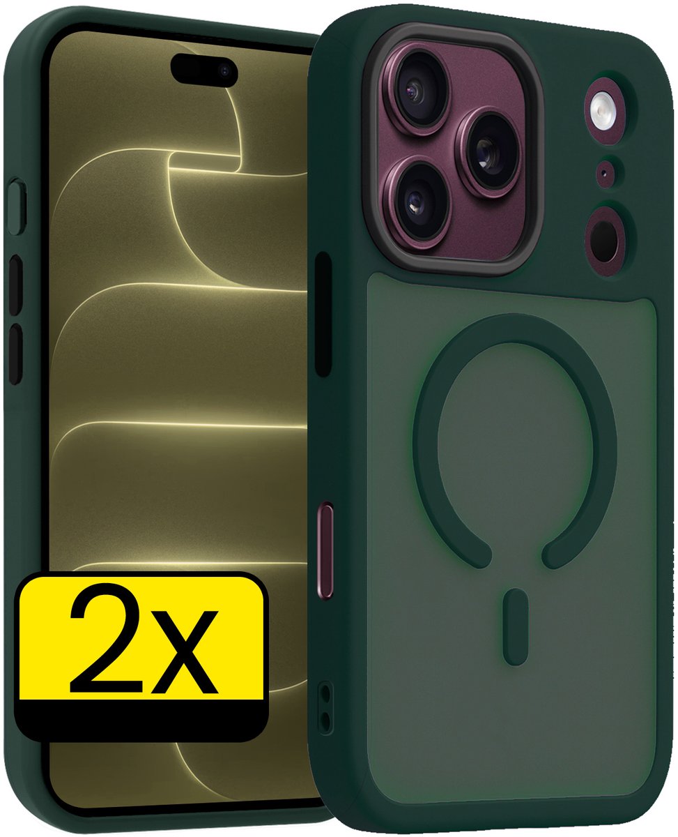 Hoesje - 2 Stuks - Geschikt voor Apple iPhone 18 Pro Max - Magsafe Compatible - Sterk & Shockproof - Back Cover - Shock Proof Case - Telefoon Hoes - Telefoonhoesjes - Donkergroen