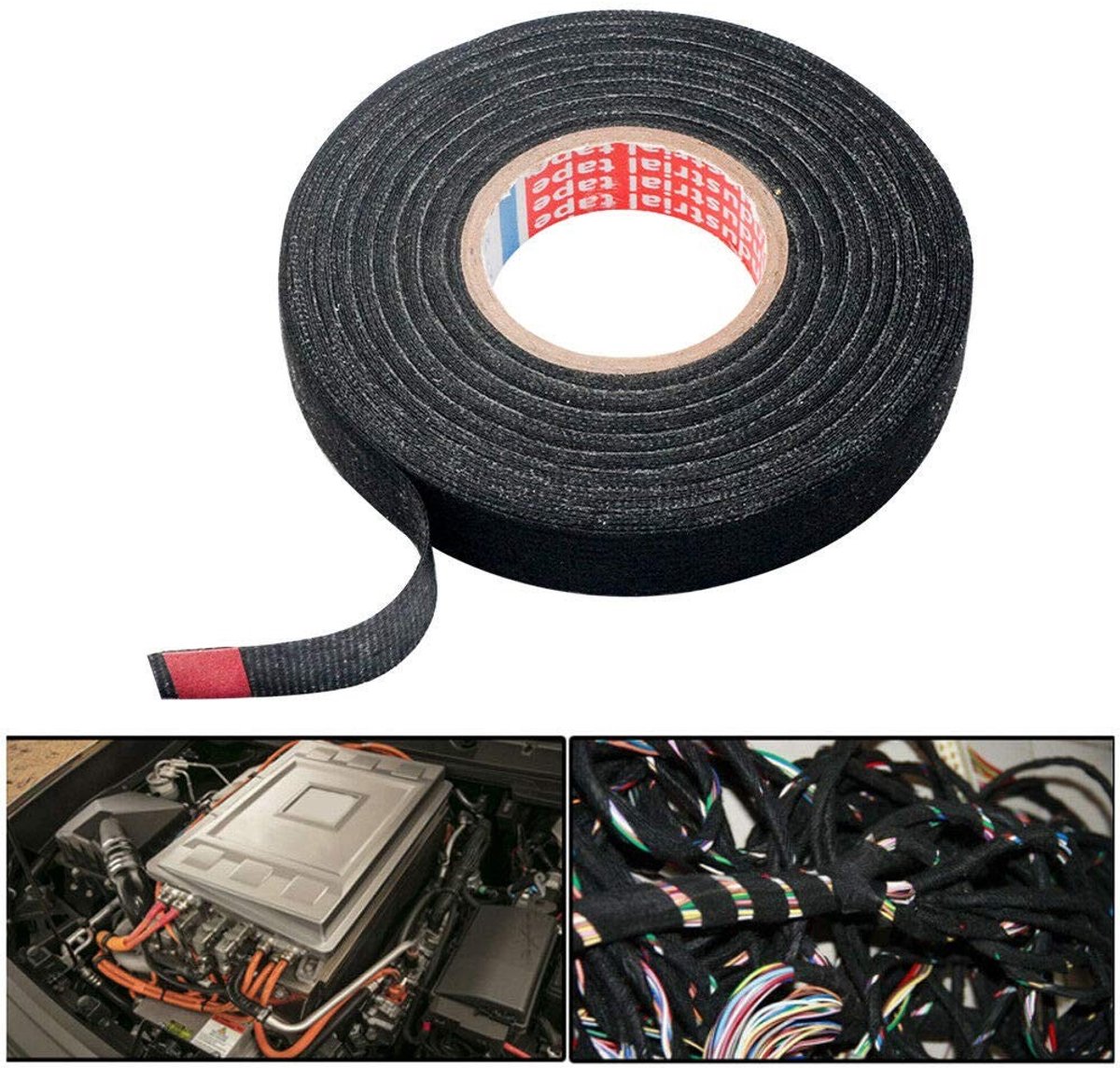 Isolatie Tape voor Draad 9-19mm - Zwarte Loomtape van Katoen voor Auto en Motorfiets (9mm x 25m)