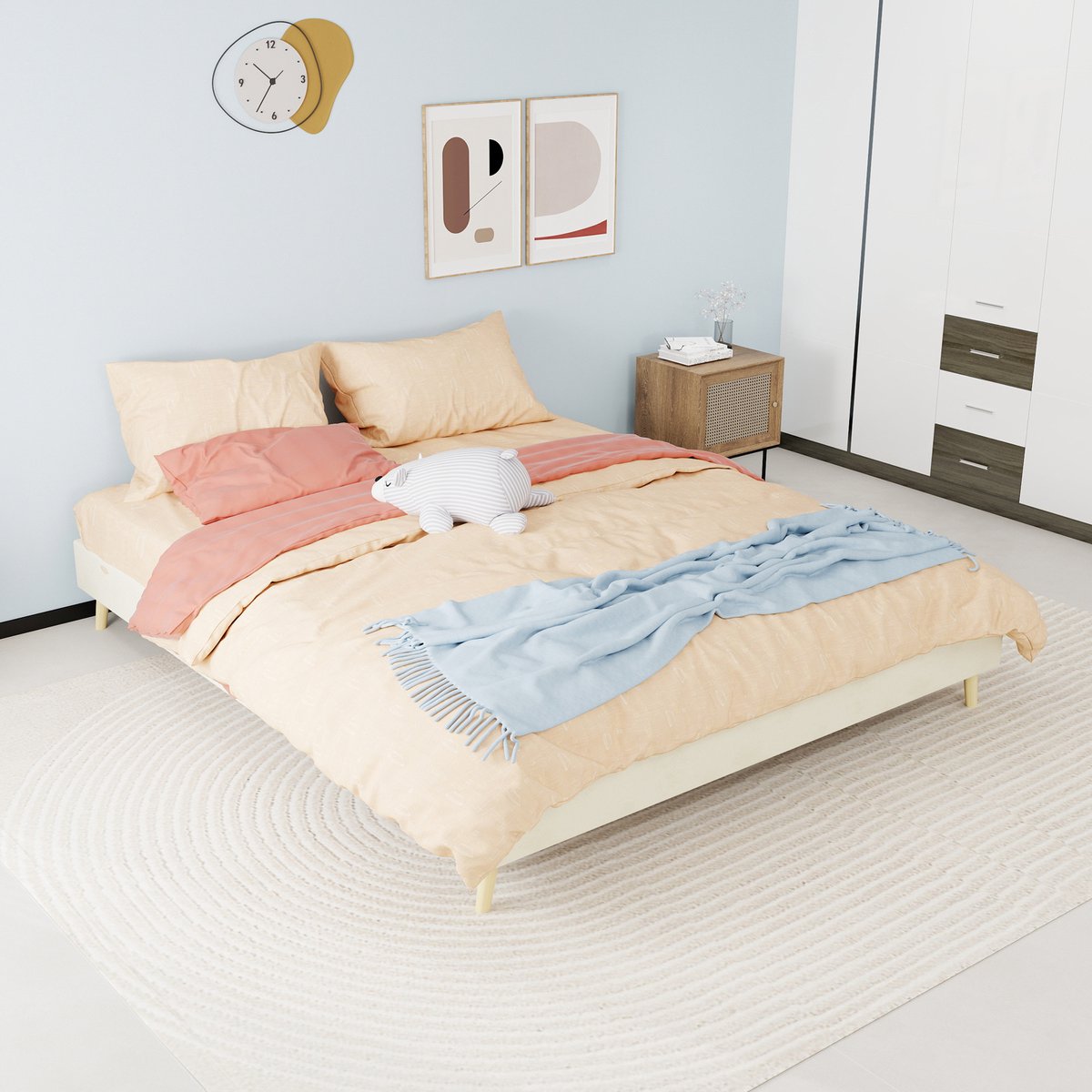 AURA LUMEN Gestoffeerd bed-Tweepersoonsbed-160 x 200 cm-Laag profiel-Modern-minimalistisch-Beige
