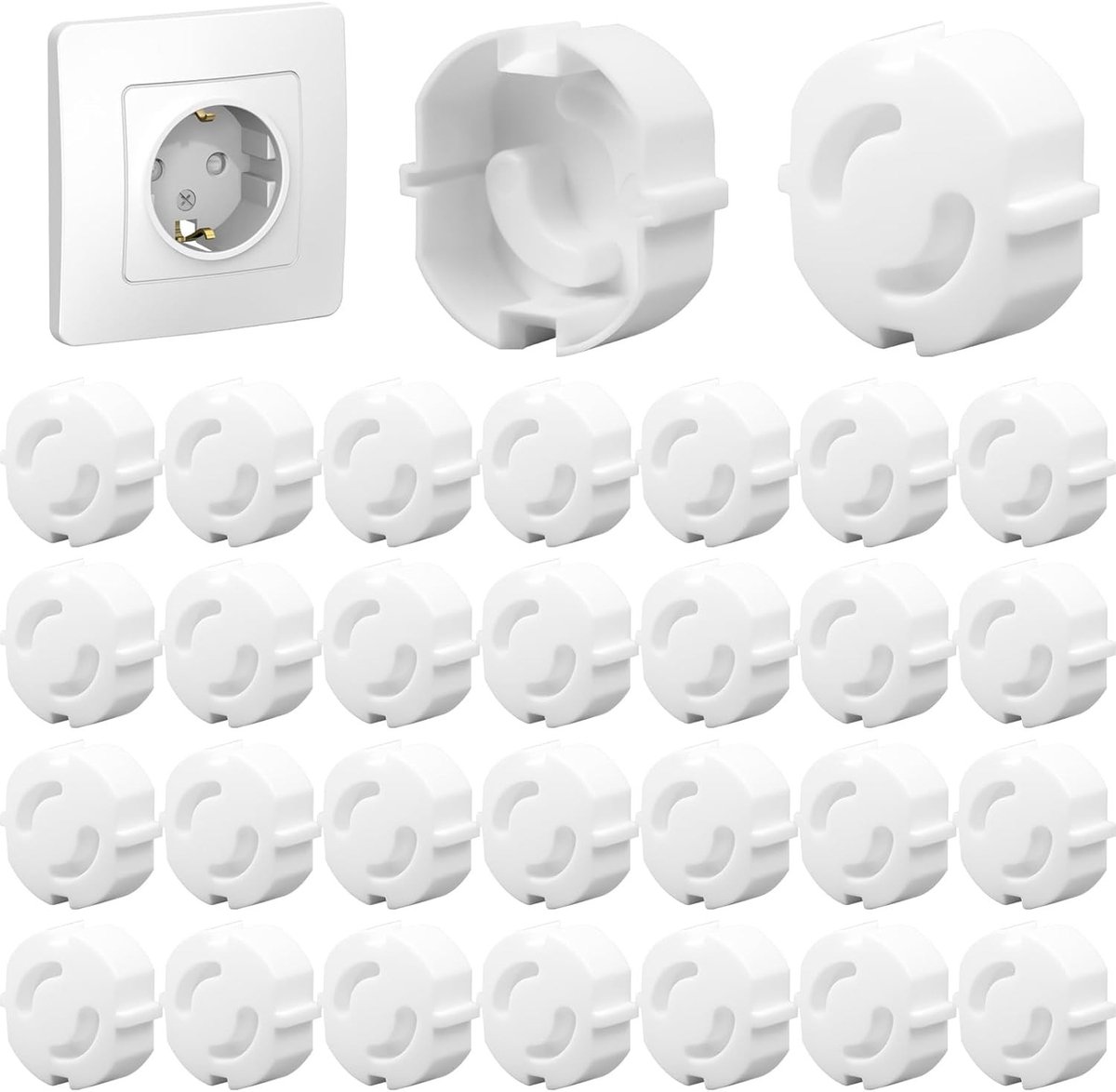 Set van 30 Stopcontactbeschermers, Kindveiligheid, Witte Plastic Plugbeveiliging met Draaimechanisme voor Baby's en Kinderen