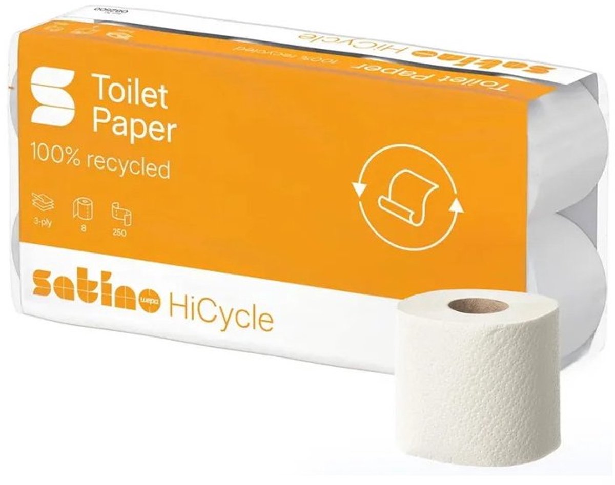 satino by wepa toiletpapier HiCycle, 3-laags, 100% recycling, 8 rollen