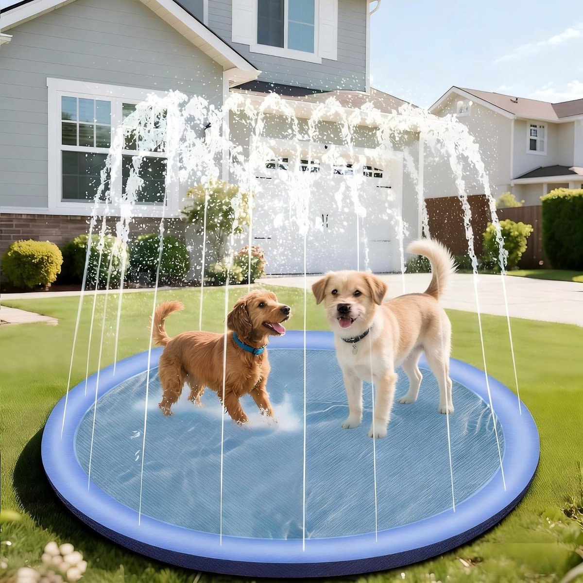 Water Jet Speelmat voor Honden - 100 cm Paddling Pool voor Huisdieren met Spetterfunctie en Antislip Ontwerp