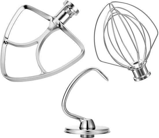 ZENC® Accessoireset geschikt voor KitchenAid 4.3, 4.7/4.8L Tilt-Head Stand Mixers Artisan & Classic Series - 3-Delig - RVS - 6-Draads Garde, Platte Mixer en Deeghaak — afbeelding 5