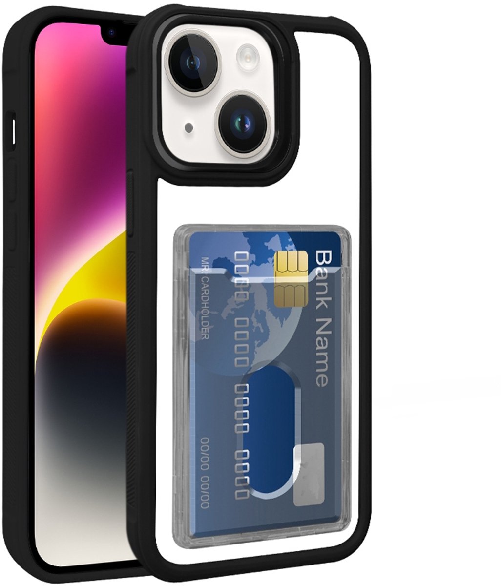 Hoesje met Pasjeshouder voor de iPhone 14 - Electroplated Acryl Hybrid TPU - Zwart