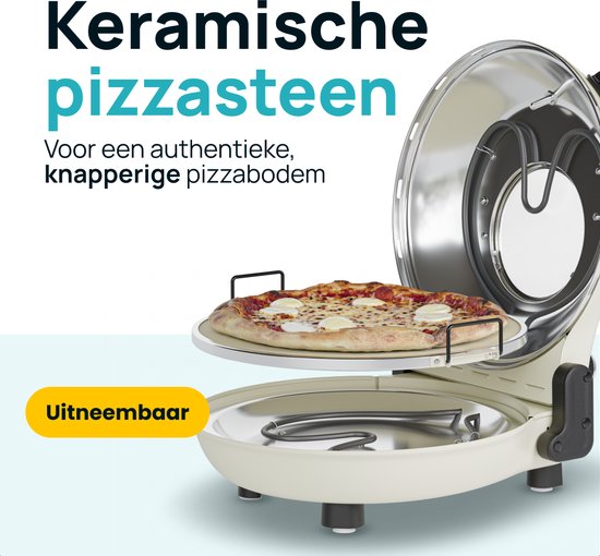 MOA Elektrische Pizzaoven - Tot 400°C - Boven- en Onderwarmte - Met Bamboeschep - 30,5 cm Pizzasteen - Beige — afbeelding 3