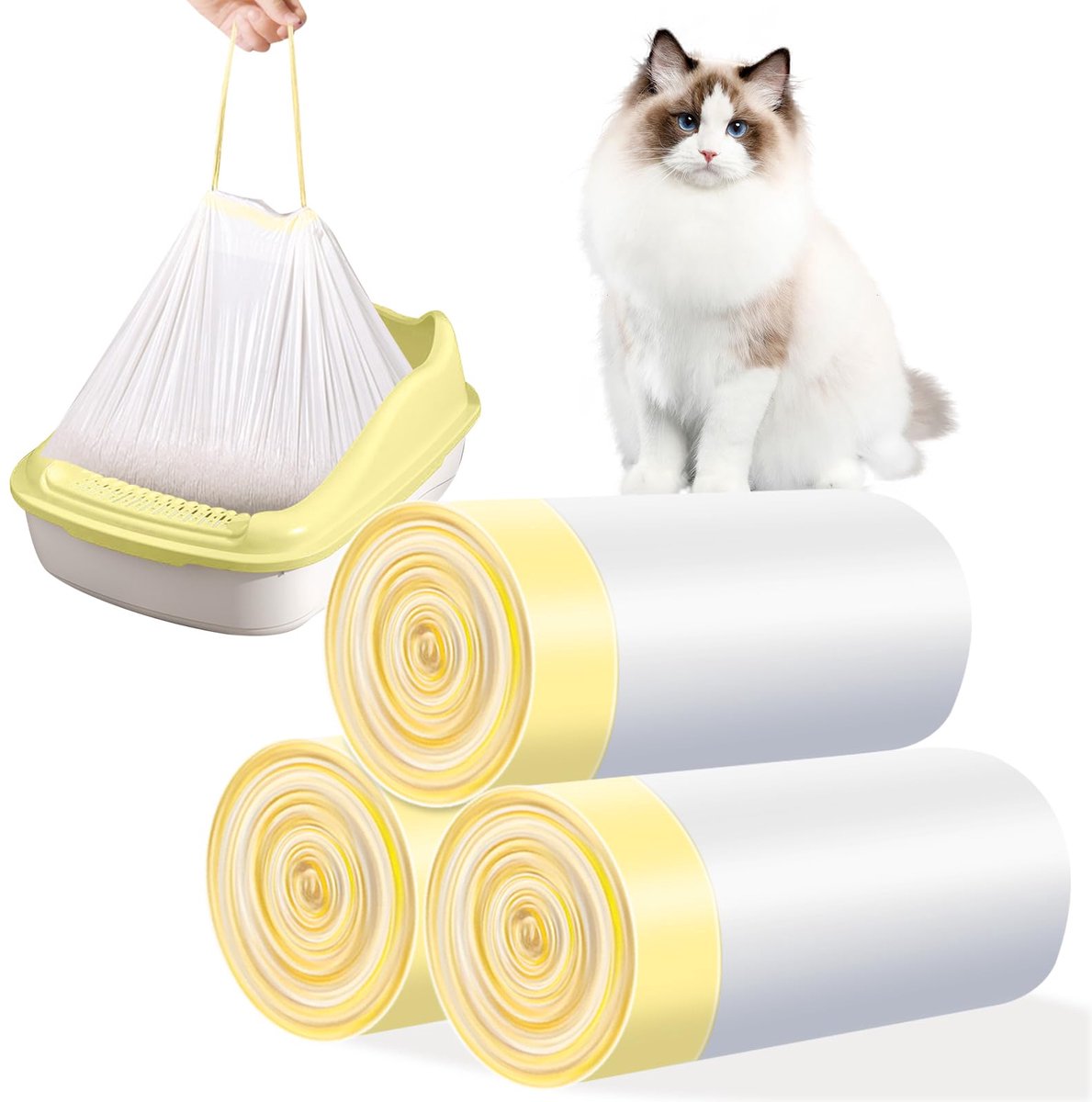 Kattentoiletzakken, 3 rollen, 30 stuks kattenbakzakken, kattentoiletzakken met trekkoorden, scheurvaste dikke - ShopVlot