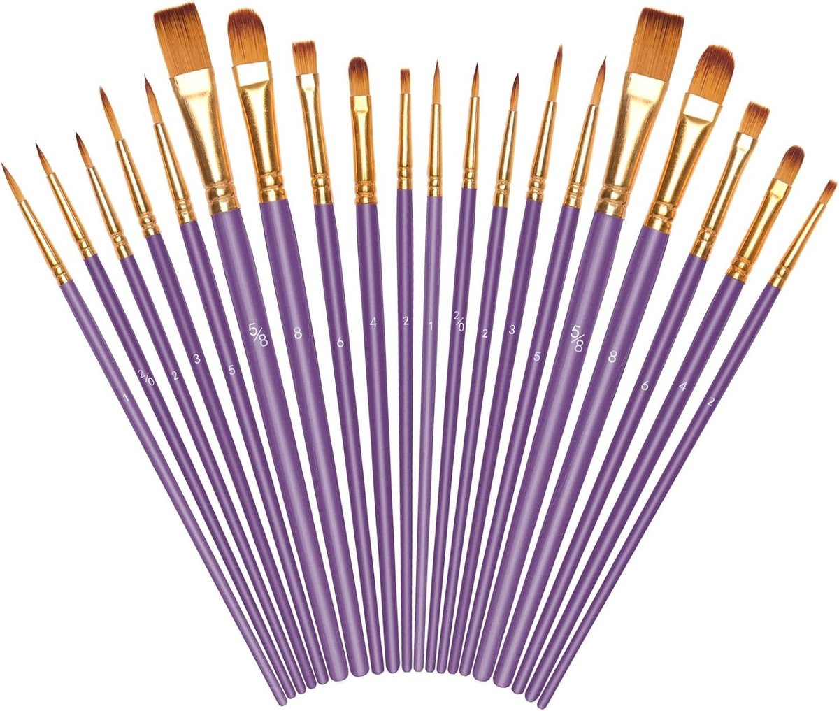 Professionele Kwastenset van 20 Stuks met Nylon Haren voor Acryl, Olieverf, Waterverf en Gouache Schilderen - Moeder van Parel Paars