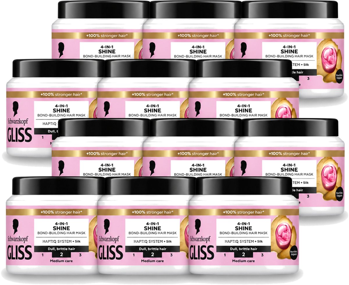 12 x Gliss - Haarmasker - 4in-1 Hair Mask - Voor Zijdezacht en Glanzend Haar - 400 ml - Voordeelverpakking - 12 stuks