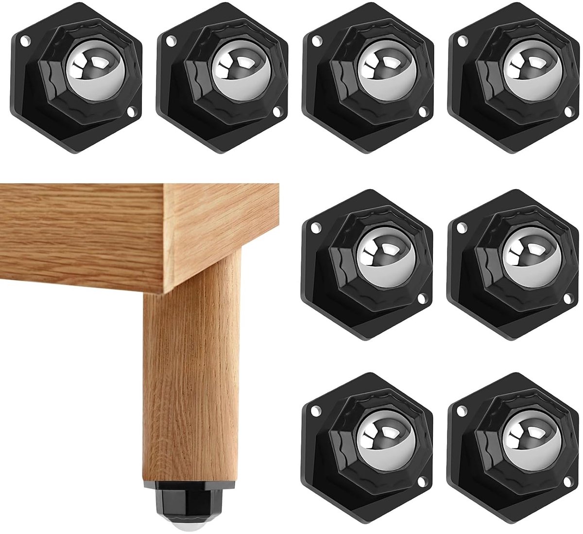 Meubelwielen, 8 stuks mini-zware wielen 100 kg, 360° draaibare wielen voor zware meubels, kleine wielen voor meubels en handelswaar,zwart