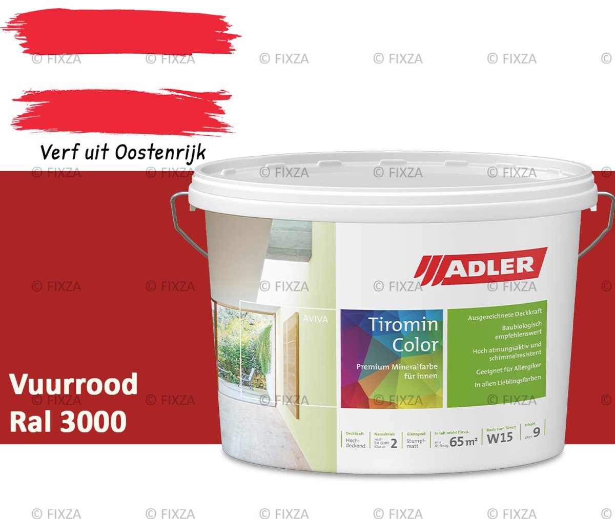 ADLER Aviva Tiromin-Color Silicaat Muurverf Binnen – 1 Liter – RAL 3000 Vuurrood, Hoogdekkende & Ademend – Ecologische Schimmelwerende Wandverf