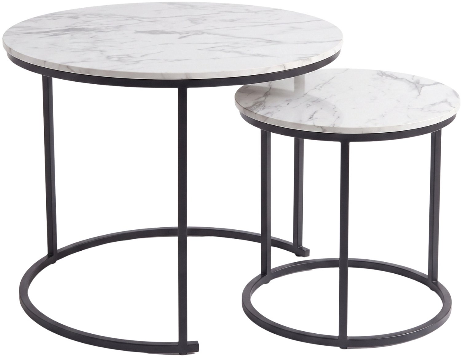 SCENA LIVING - Set van 2 ronde salontafels, Ø 60 cm x 50 cm - czarny i biały
