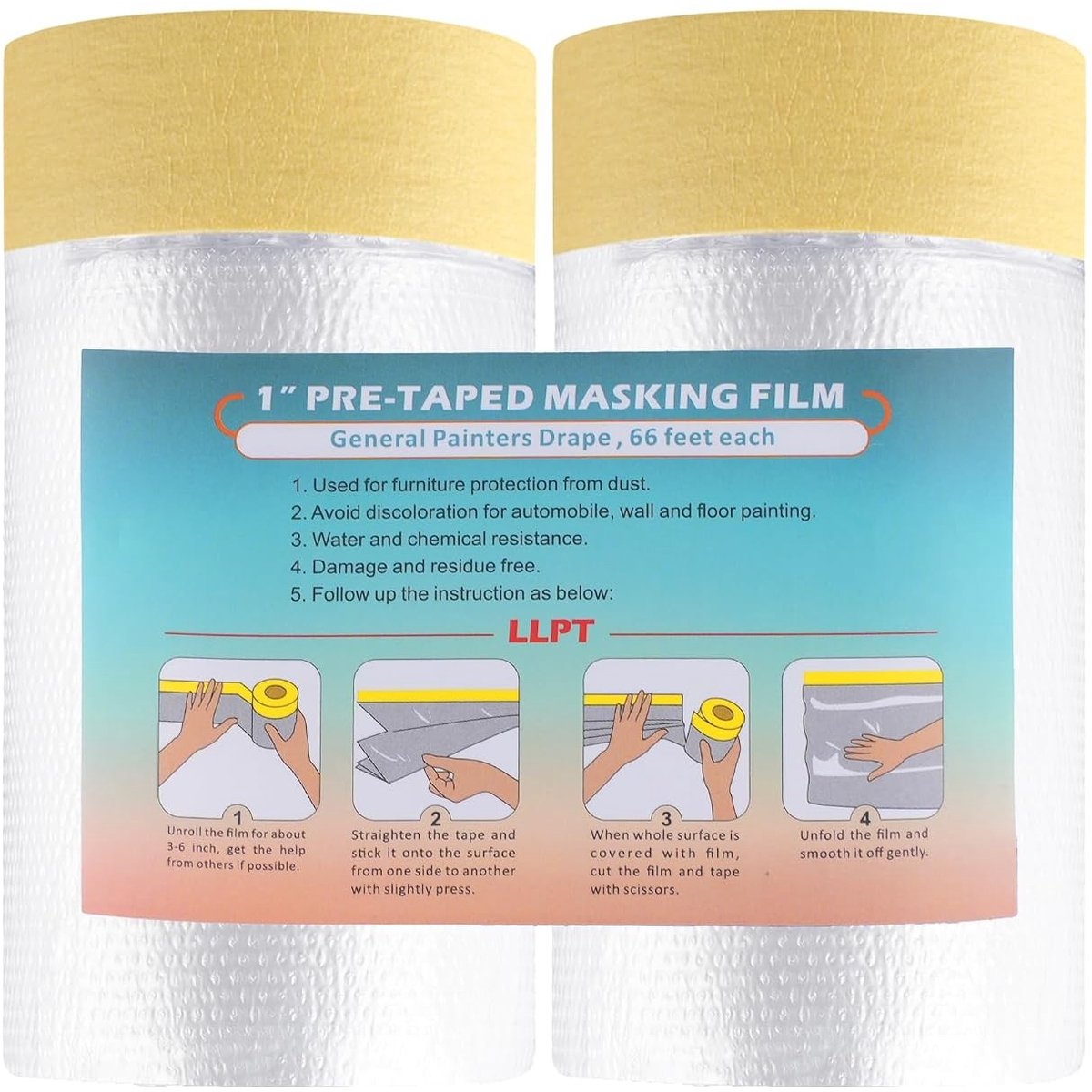 Dekfolie tape met folie - 2 rollen van 65 cm (uitgevouwen) x 20 m - Hechting, Bescherming, Meerdere toepassingen
