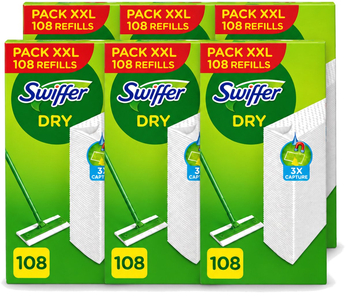 6 x Swiffer – Vloerdoekjes – Dry Navullingen – 108 doekjes - Voordeelverpakking - 6 stuks