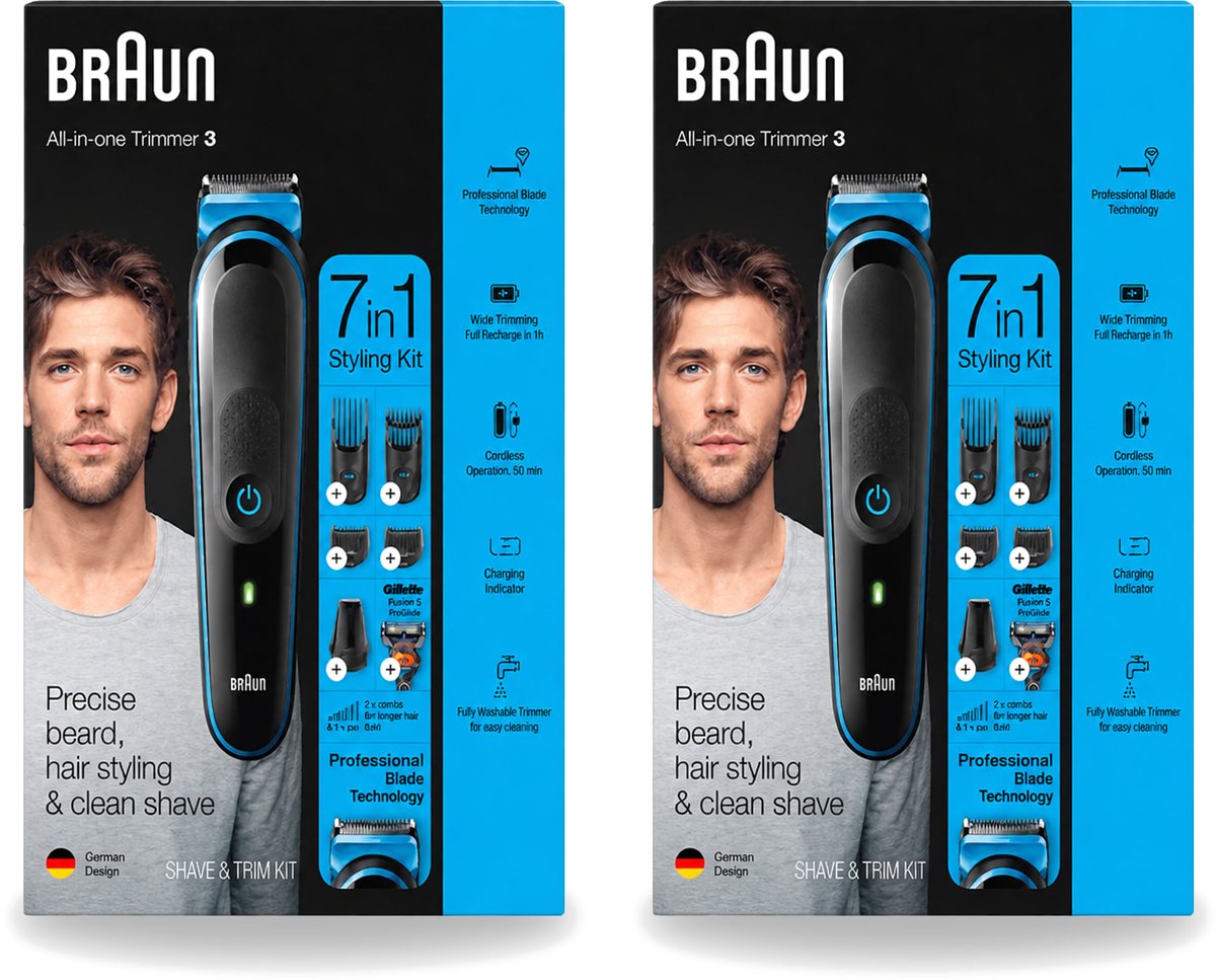 2 x Braun - Trimset - 7-in-1 - 1 Trim Apparaat - 6 Opzetstukken - Bulkverpakking - 2 stuks