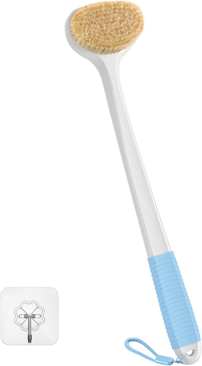 Rugborstel voor de douche - Wit - 43 cm - Natuurlijke Borstelharen met Antislip Handgreep - Voor Lichaamsverzorging