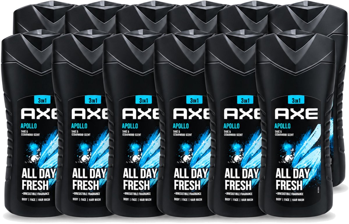12 x Axe - 3-in-1 Douchegel - Apollo - Sage & Cedarwoord - All Day Fresh - 400 ml - Voordeelverpakking - 12 stuks
