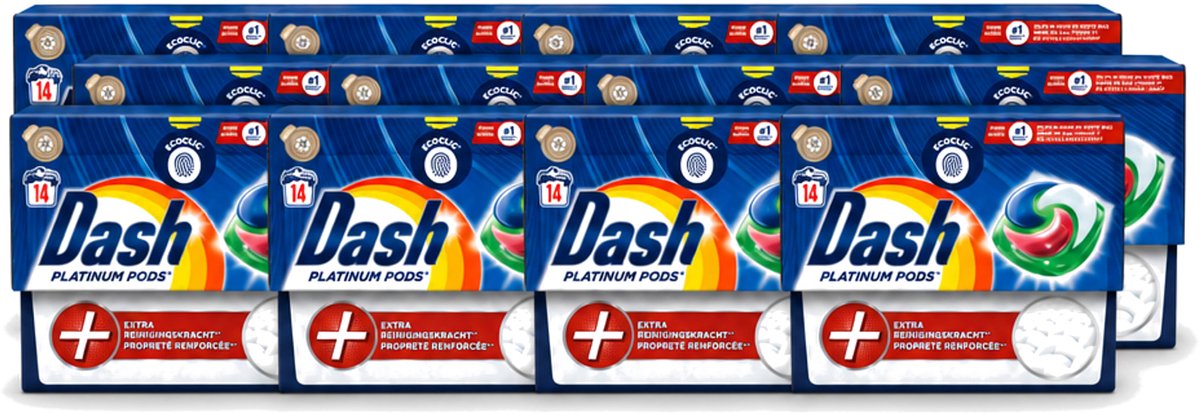12 x Dash Platinum - Wasmiddel Capsules - Witte en Gekleurde Was - 14 Wasbeurten - Voordeelverpakking - 12 stuks