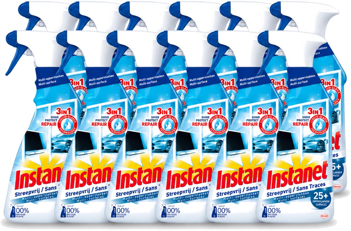 12 x Instanet - Schoonmaakspray - Streepvrij - 3 in 1 - Multi-Oppervlakken - 725 ml - Voordeelverpakking - 12 stuks