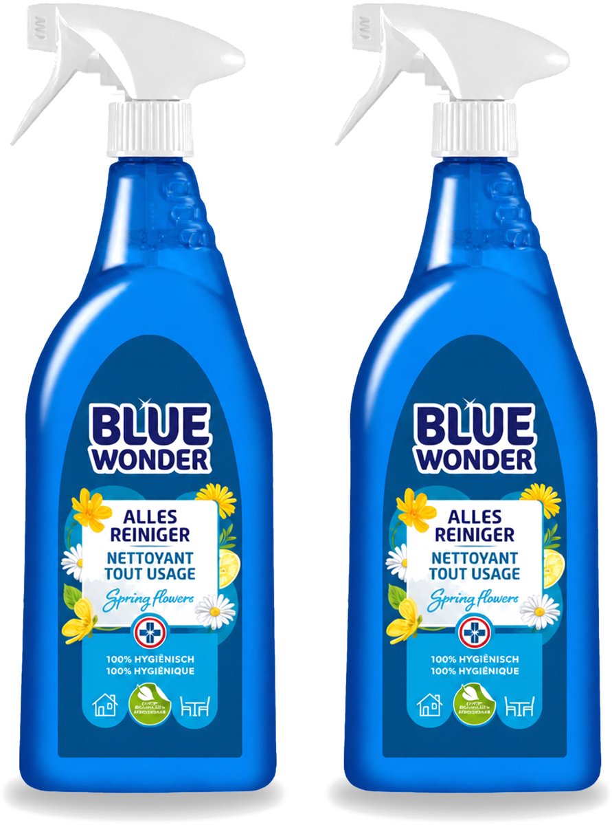 2 x Blue Wonder - Allesreiniger - Lente Bloemen - Hygiënisch - Biologisch Afbreekbaar - 750 ml - Bulkverpakking - 2 stuks