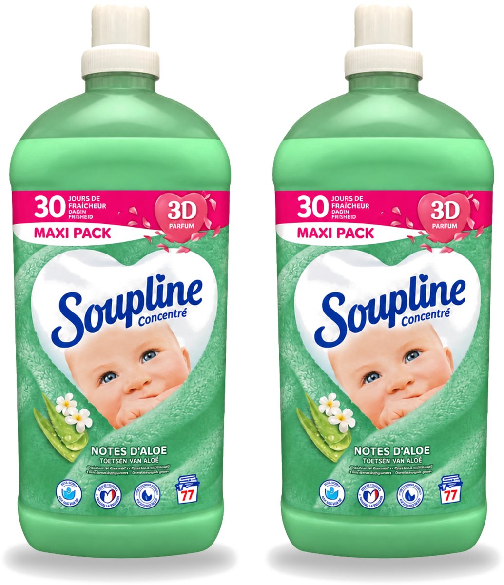 2 x Soupline - Wasverzachter - Aloë Vera Concentraat - 77 Wasbeurten - Voordeelverpakking - 2 stuks