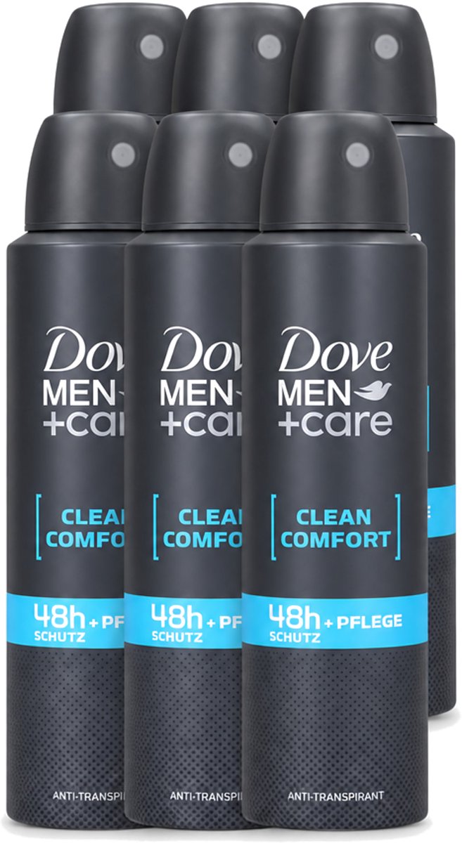 6 x Dove Men+Care - Clean Comfort - Deospray - Anti-Transpirant - 150 ml - Voordeelverpakking - 6 stuks