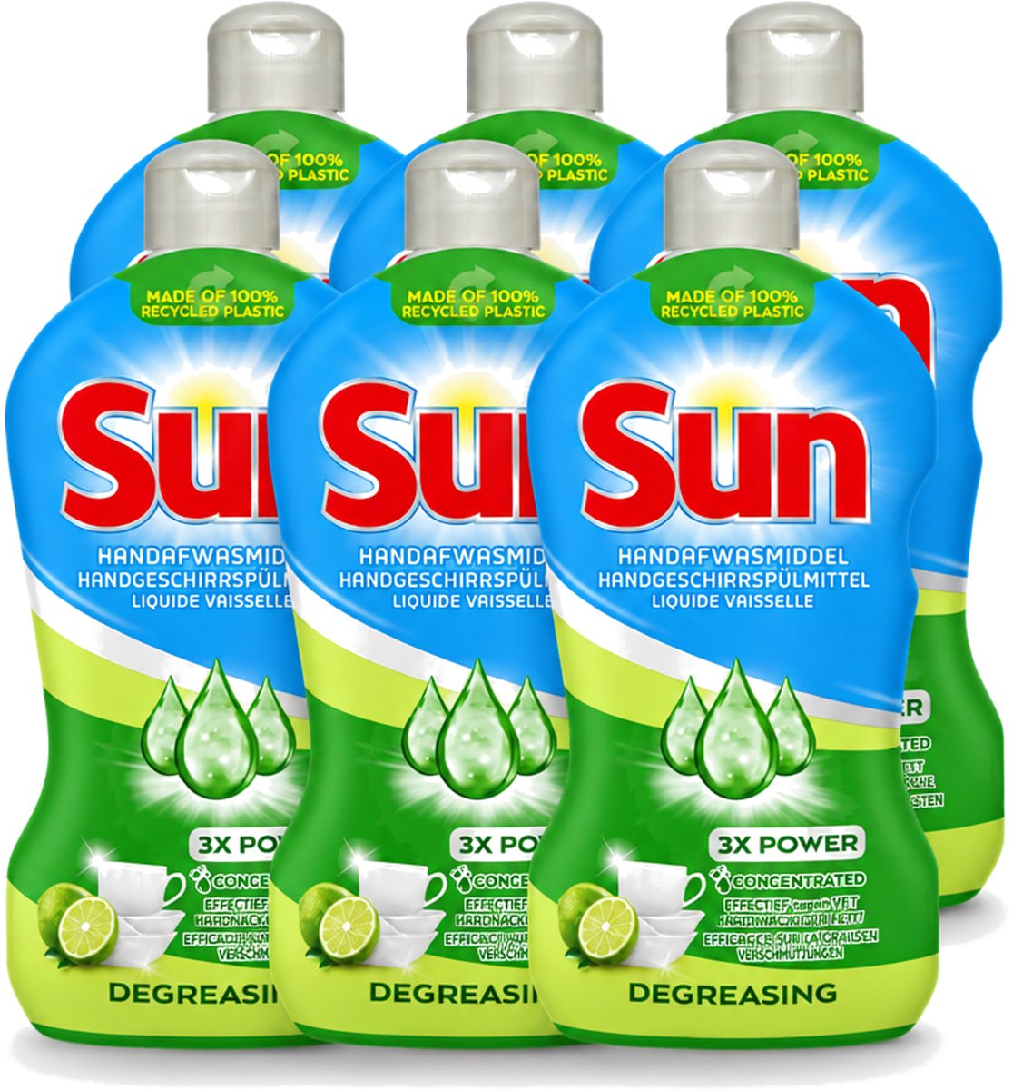 6 x Sun - Handafwasmiddel - Degreasing - Limoen - 450 ml - Voordeelverpakking - 6 stuks