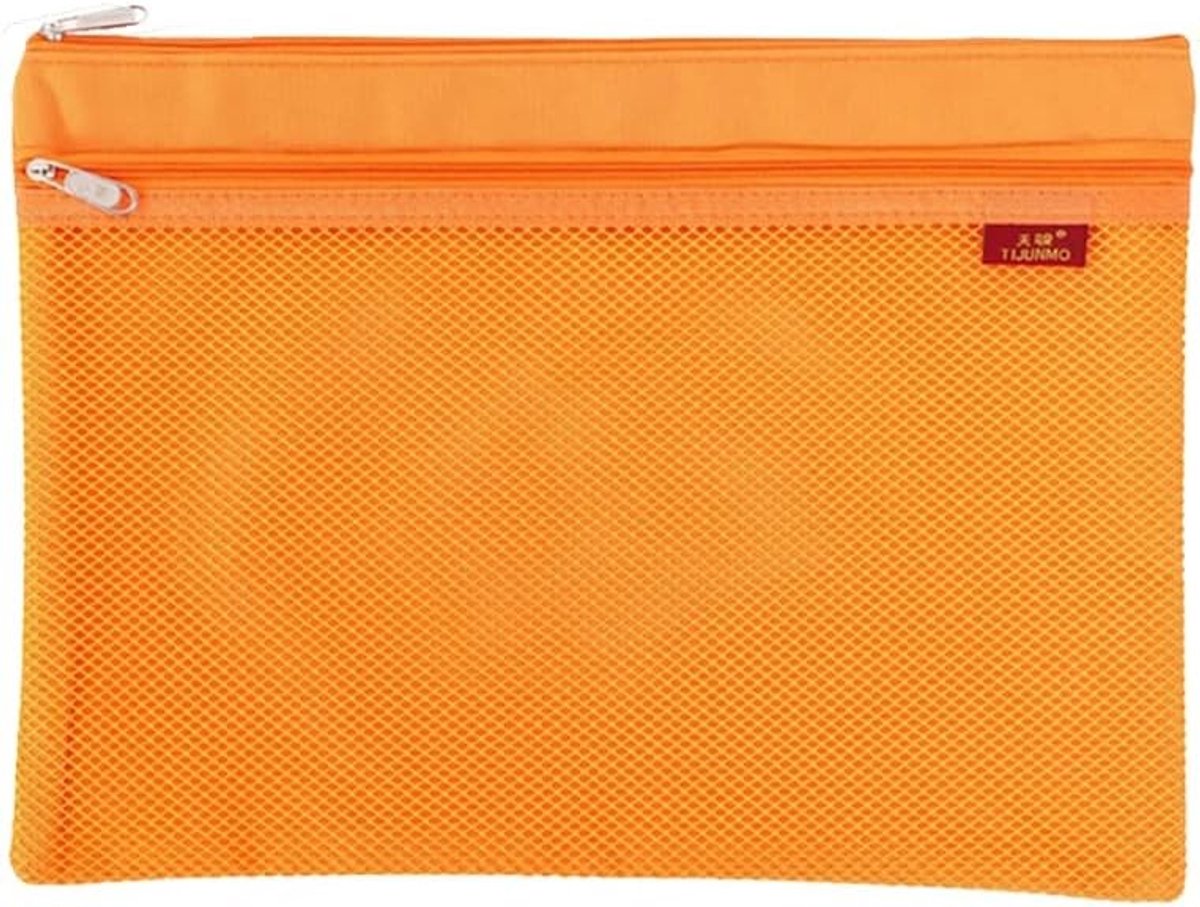 A4 Documententas met Dubbele Rits - Waterdichte Nylon Mesh Folder voor Documenten, School en Kantoorbenodigdheden, Reizen, Oranje