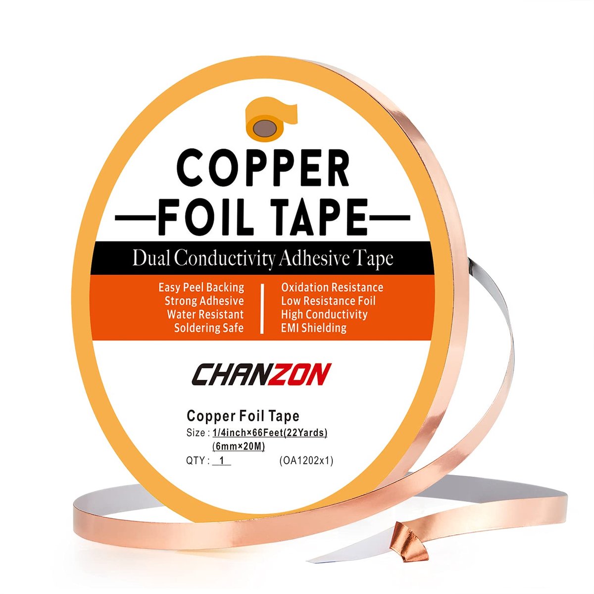 Chanzon Copper Foil Tape 6mm 1/4" x 7ft Double Sided Conductive Adhesive for Stained Glass, Soldering, Electric - ShopVlot