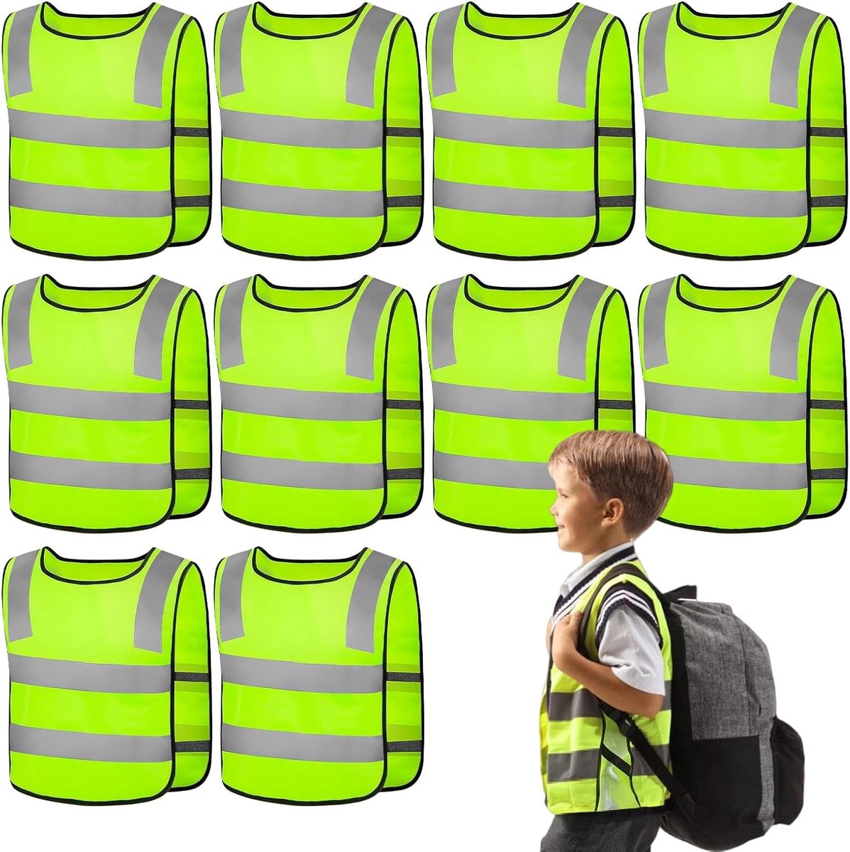 Set van 10 reflecterende veiligheidshesjes voor kinderen (3-12 jaar) - Perfect voor fietsen, hardlopen en verkeersveiligheid
