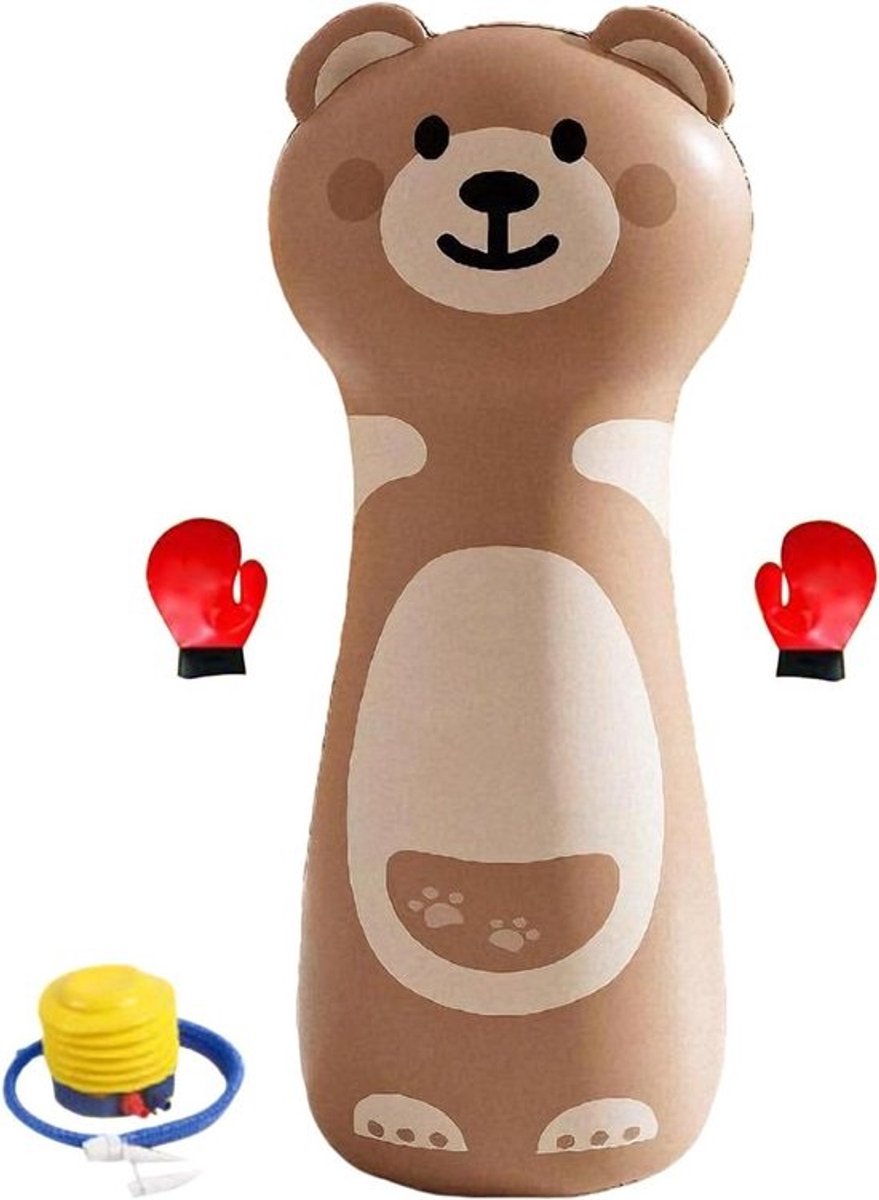 Opblaasbare bokszak - Bokset voor kinderen - Voor actief spelen - Verbeterd veiligheidsontwerp - 120 cm hoog - Bruine beer