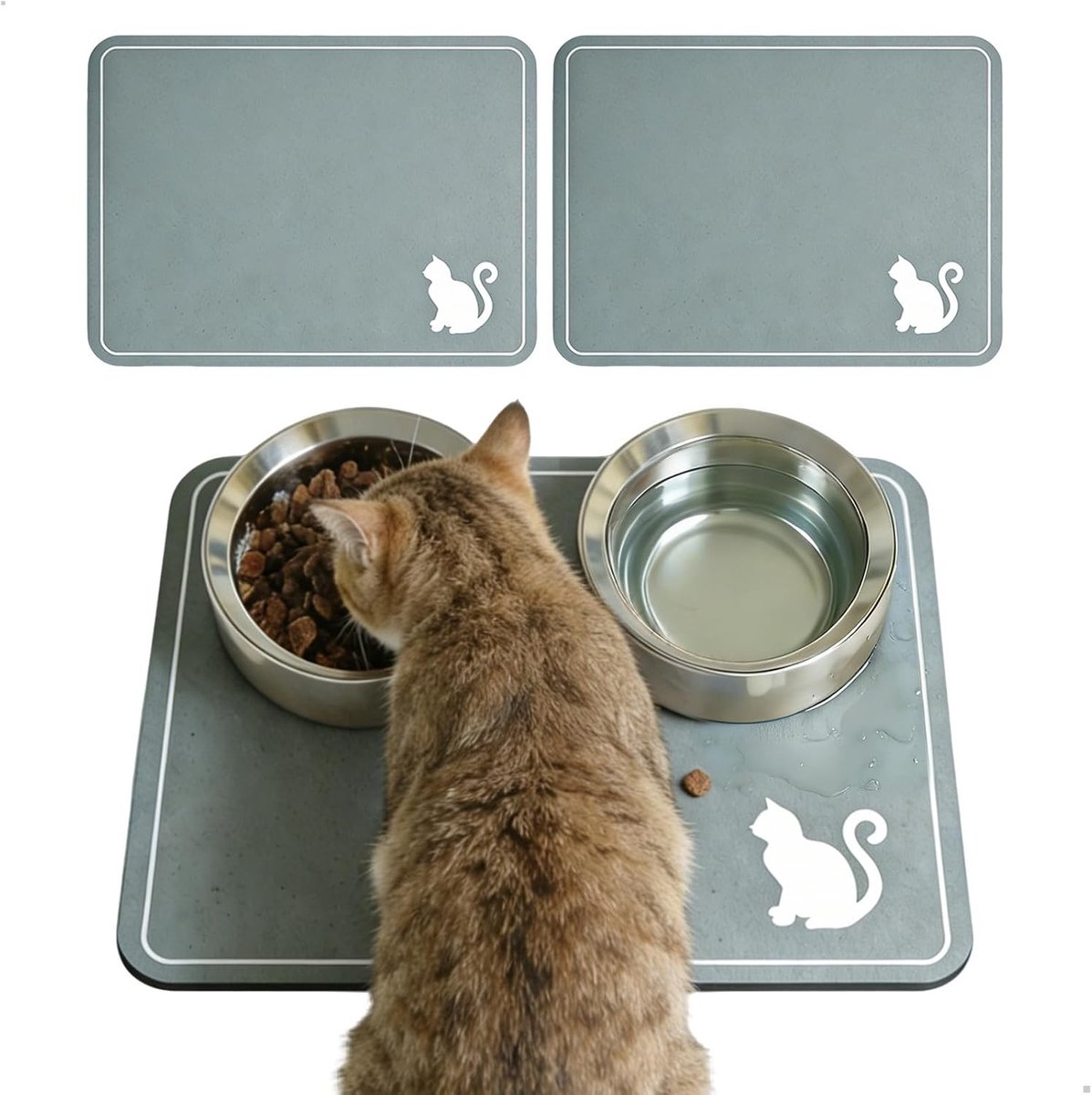 Set van 2 Voedingsmatten voor Honden en Katten, Waterdichte en Antislip Pet Mat, Ideaal voor Eten en Drinken, 30 × 40 cm