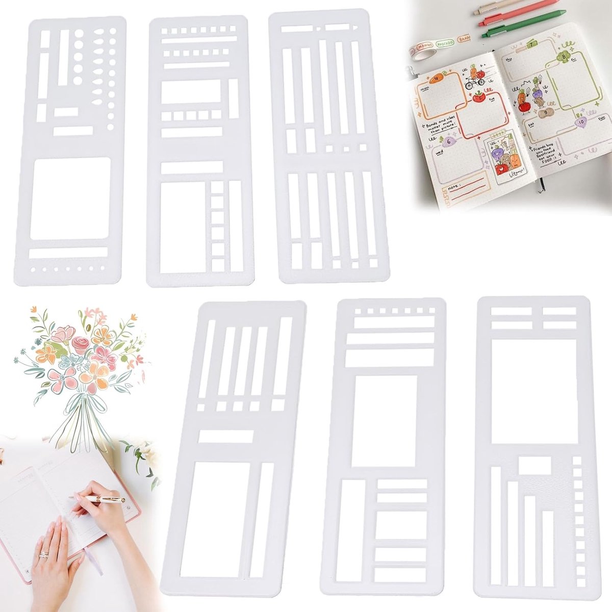 SnelShoppen - Pack van 6 Handgemaakte Flexibele Planner Templates - Herbruikbare Dagboeken, Agenda's & Dagelijkse Planning met Checklistlijnen en Vakk