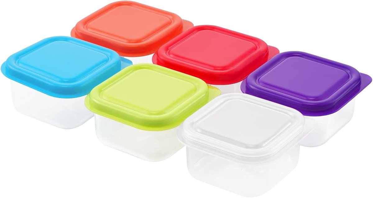 Set van 6 Mini Voedselopslagcontainers van 70ml - Luchtdichte, Lekvrije Snackpotjes en Stapelbare Herbruikbare Specerijcontainers