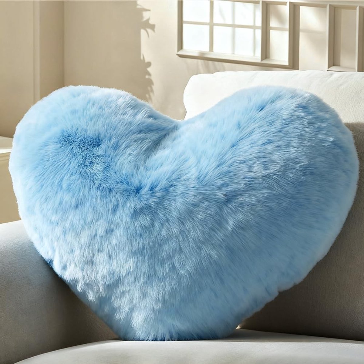 Fluffy Hartvormig Kussen voor Kinderen - Knuffel Kussen voor Slaapkamer Decoratie, Romantisch Cadeau voor Verjaardag, Valentijnsdag of Moederdag, Ideaal voor Bank, Bed en Reis (Blauw)