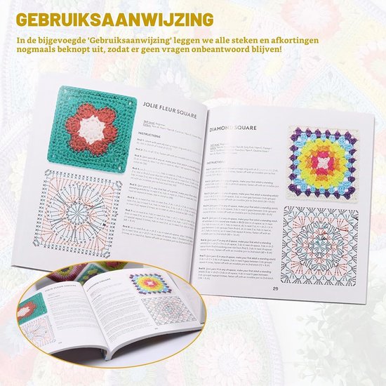 Set van 50 Haakpatronen voor Granny Square Kaarten met Fotoontwerpen voor Persoonlijke Covers voor Volwassenen en Beginners — afbeelding 3