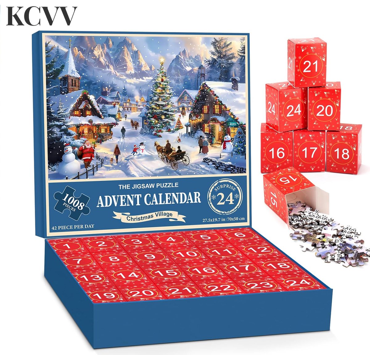Aftelpuzzel voor Kerstmis 2026 - adventskalender 2026 puzzel-adventskalender 2026-24 dagen - 1008 stukjes - 42 stukjes per dag - Een kerstcadeau voor het hele gezin - 27x26x5 cm