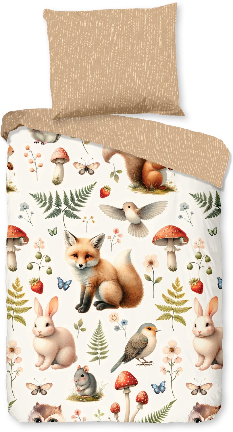 Good Morning dekbedovertrek dieren met bladeren en paddestoelen - Ledikant/ baby - Multi - 100% Katoen flanel