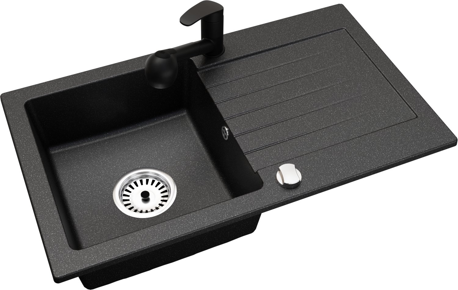 Faizee Home Alisha Granieten Spoelbak 75 × 44 cm – Keuken Spoelbak van Kwartscomposiet – Omkeerbaar – Inclusief Afvoer Schwarz Gesprenkelt Daga
