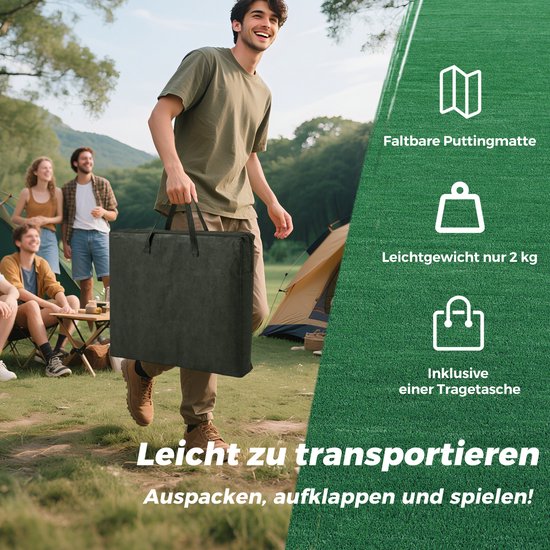 COSTWAY Golfpong Puttingmat, 332 x 50 cm, groen met 2 verstelbare putters, 6 ballen en 12 gatafdekkingen, draagbare golfmat voor binnen en buiten, trainingsmat voor feest, tuin van Costway — afbeelding 3