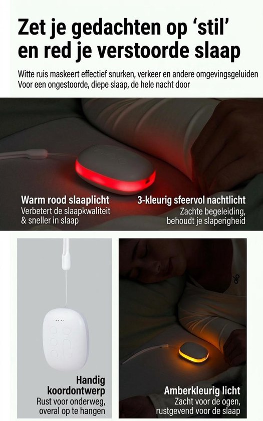 Witte Ruis Machine Geluidmachine Nachtlampje - 24 Geluiden Timer 15 30 60 Minuten Opnamefunctie - Type-C Oplaadbaar Draagbaar - Slaapkamer - Wit — afbeelding 4