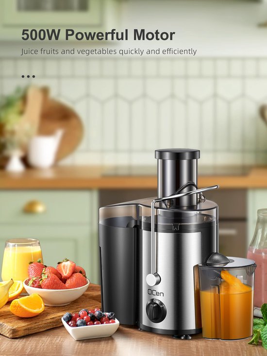 Sapcentrifuge, 800 W centrifugaalsapcentrifuge met brede vulopening van 7,5 cm voor groenten en fruit, gemakkelijk te reinigen, roestvrij staal, BPA-vrij (Sliver, 500W) — afbeelding 3
