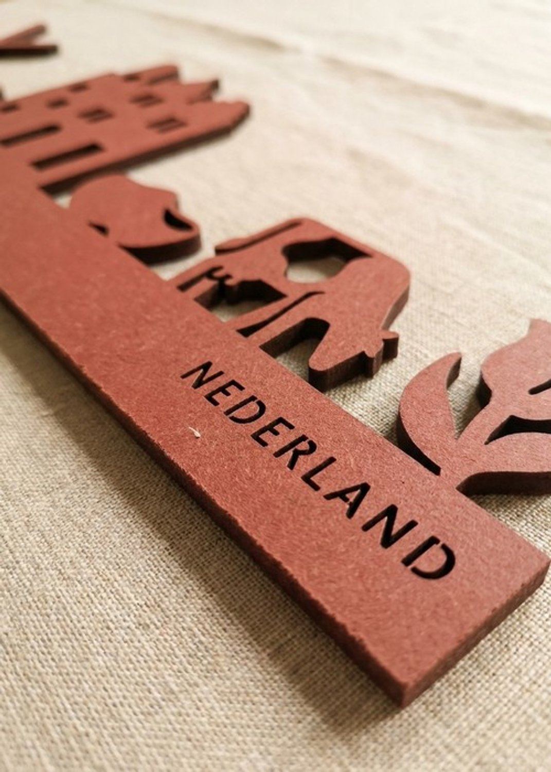 Houten Skyline Nederland | Wanddecoratie voor aan de muur | Rood MDF | 100 x 20 cm