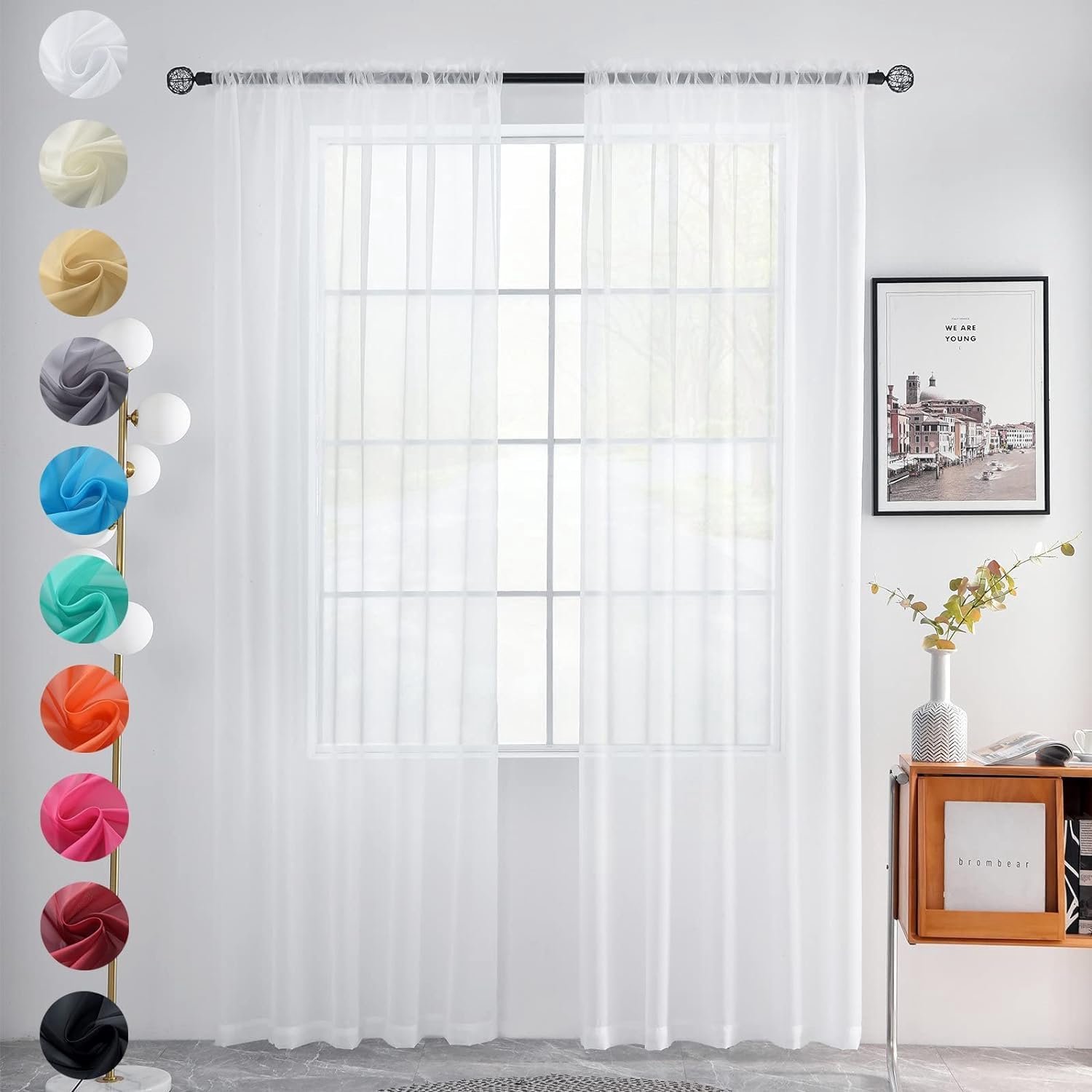 2x Sheer gordijnen, 140 x 175 cm