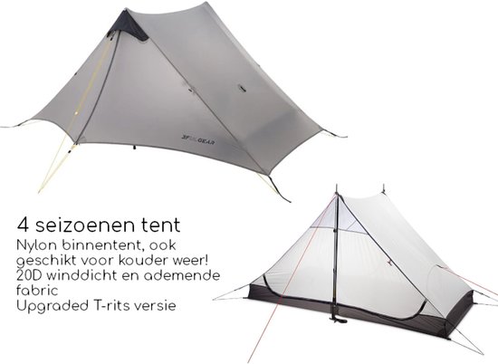 3F UL GEAR Lanshan 2 – 2-persoons Tent – Ultra Lichtgewicht – 4 seizoenen trekking tent – Waterdicht – Kampeertent – Kamperen – Dubbeldaks trekkerstent – Hiking & Wandelen – Grijs — afbeelding 4