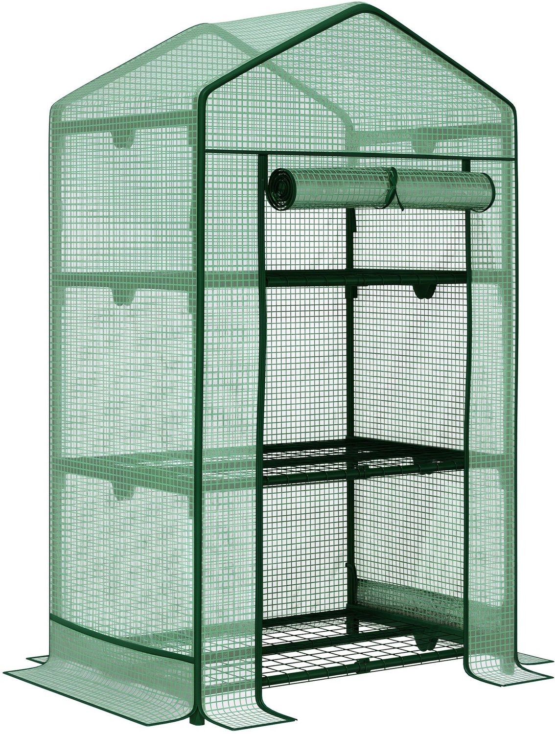 Kas, 69×49×125 cm, groen, metalen frame, kweekkas en groentekas met opbergrek voor planten en zaailingen, stabiel en duurzaam, eenvoudig te reinigen, praktisch en decoratief, geschikt voor balkon, binnenplaats en binnengebruik