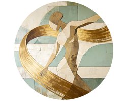 Gebroken Vlakken en Goud - Abstracte Danseres 90 cm - Wandcirkel Muurcirkel Binnen Ronde Wanddecoratie - Art Deco